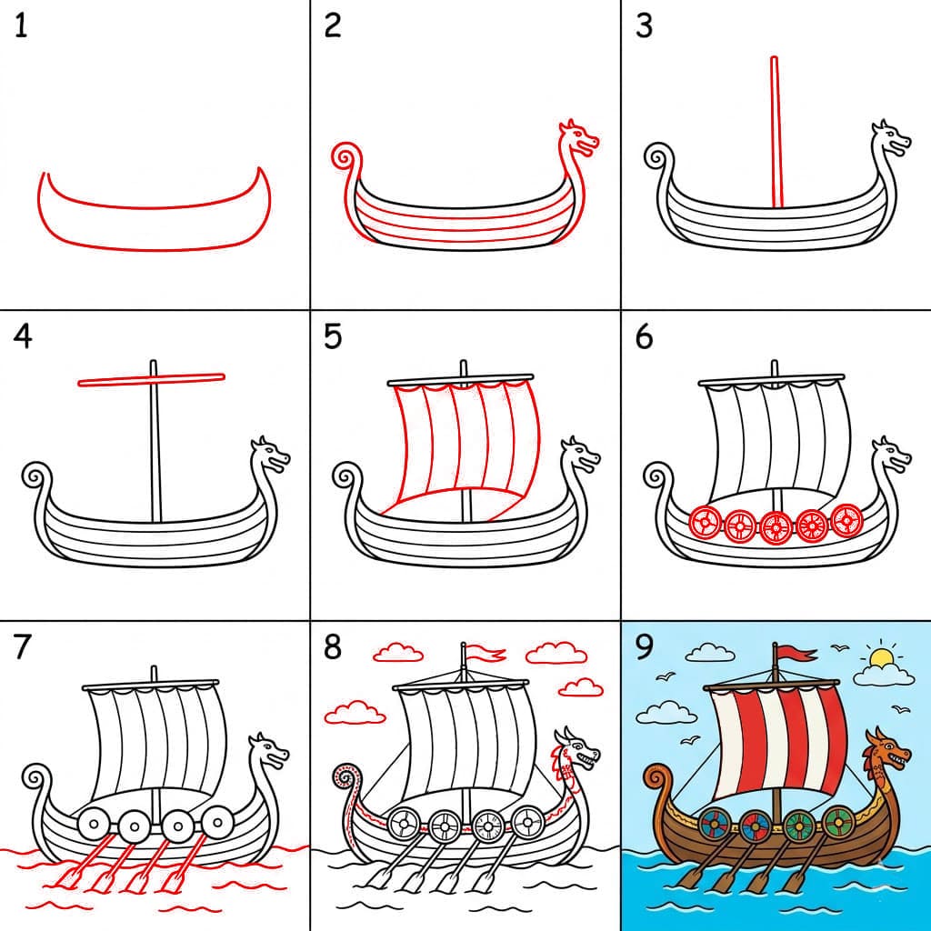Wikingerschiff auf See zeichnen ideen