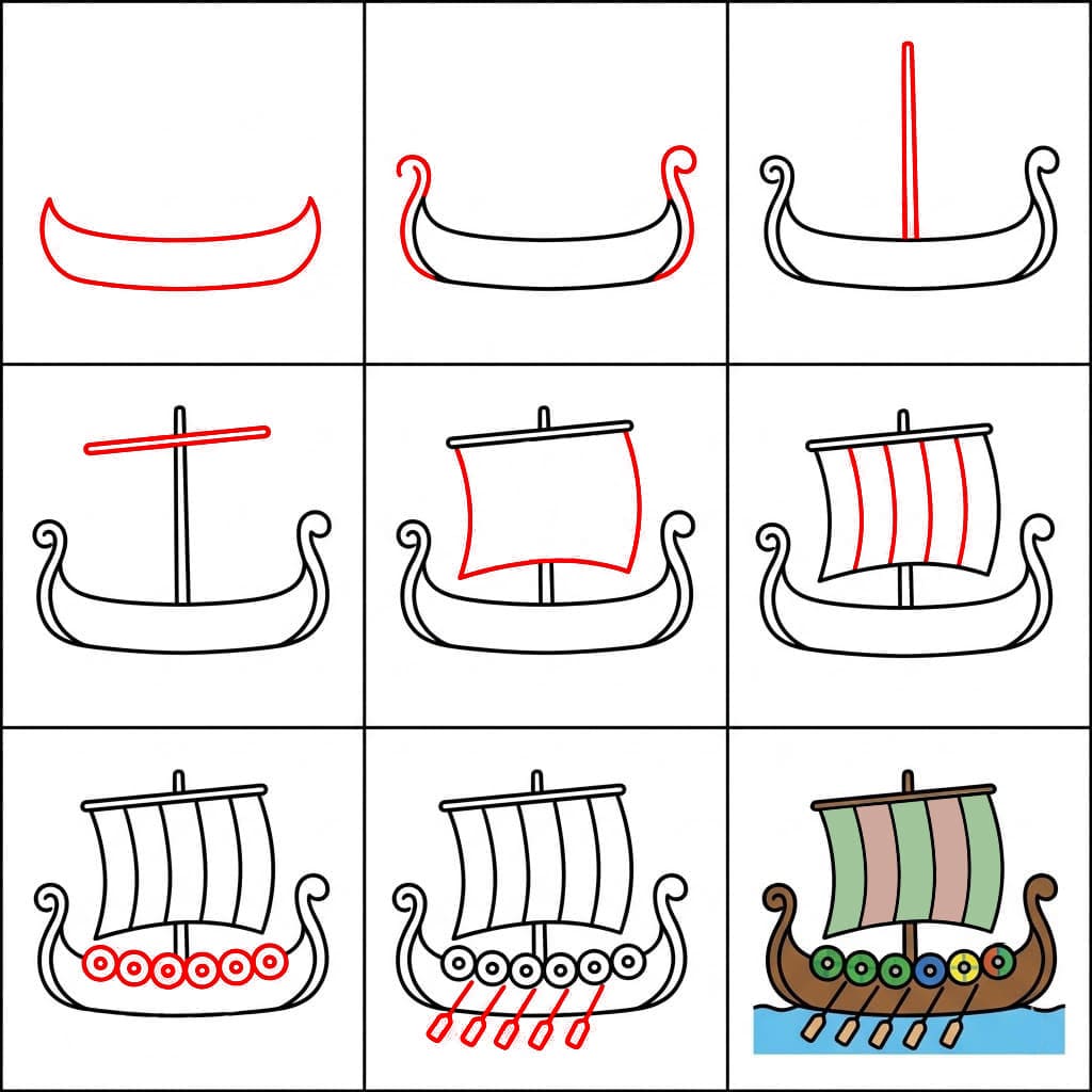 Wikingerschiff aus Gökstad zeichnen ideen