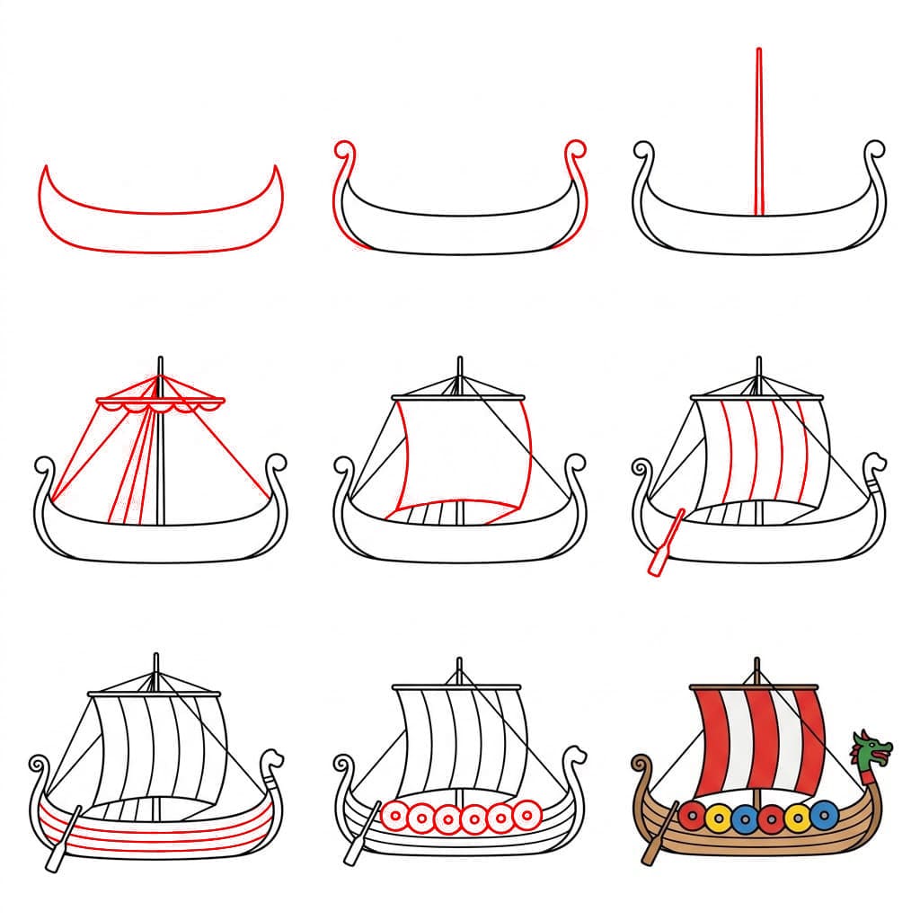 Wikingerschiff mit Drachenkopf zeichnen ideen