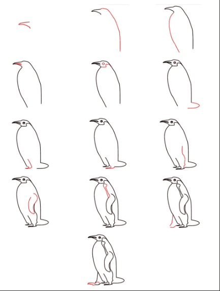 Detaillierte Pinguine zeichnen ideen