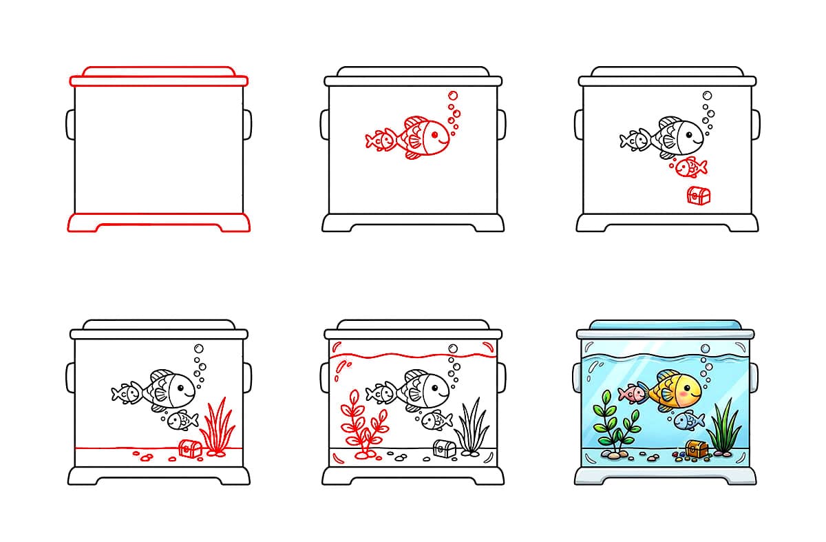 Niedliches Karikatur Aquarium zeichnen ideen