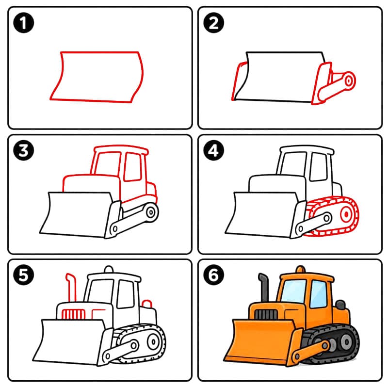 Orangener Bulldozer zeichnen ideen