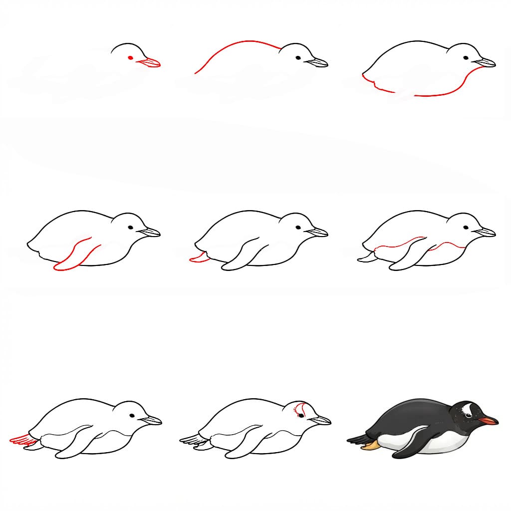 Pinguin liegt zeichnen ideen