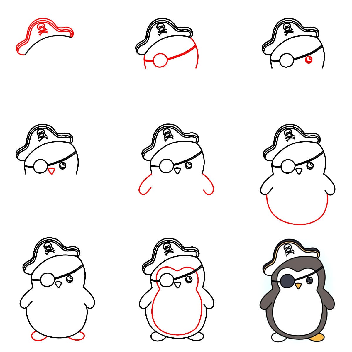 Pinguin-Pirat zeichnen ideen