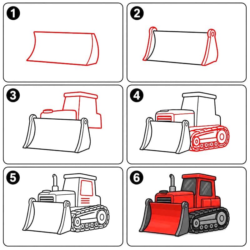 Roter Bulldozer zeichnen ideen