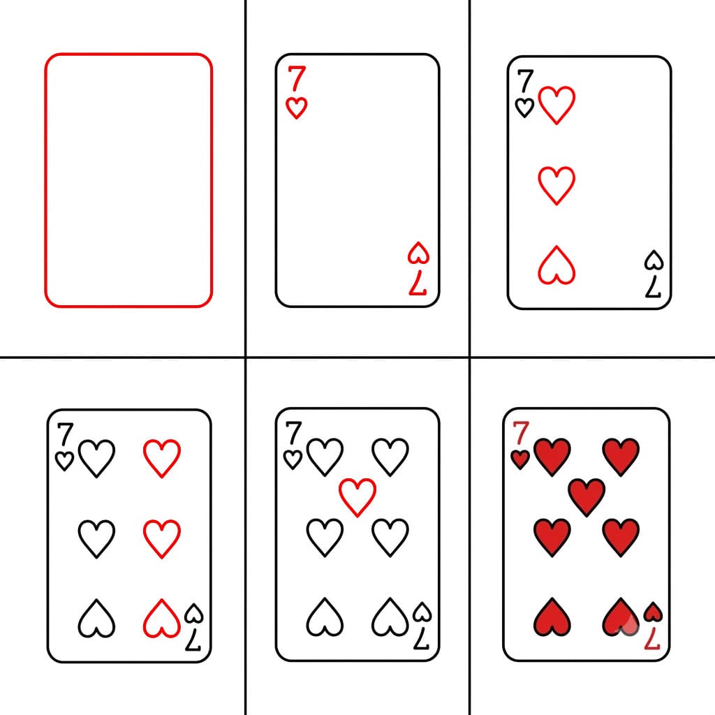 Spielkarten Sieben Herz zeichnen ideen