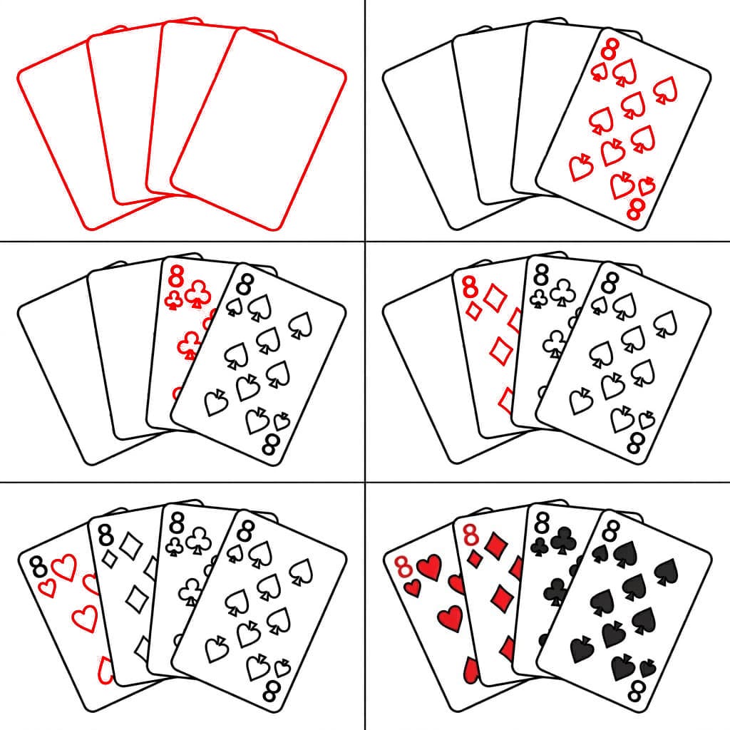 Spielkarten Vier Achten zeichnen ideen