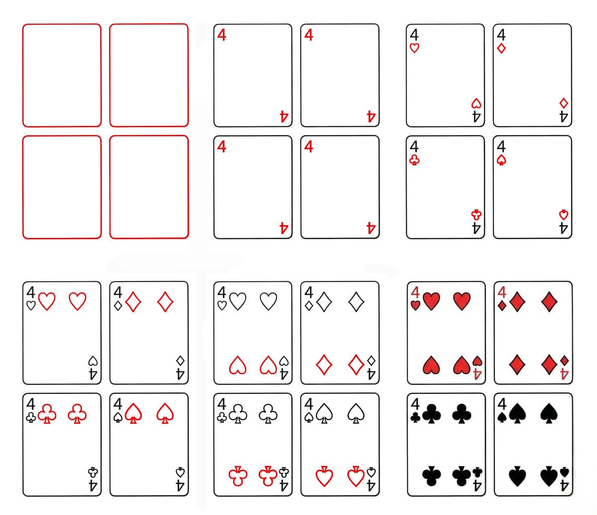 Spielkarten Vier Vieren zeichnen ideen