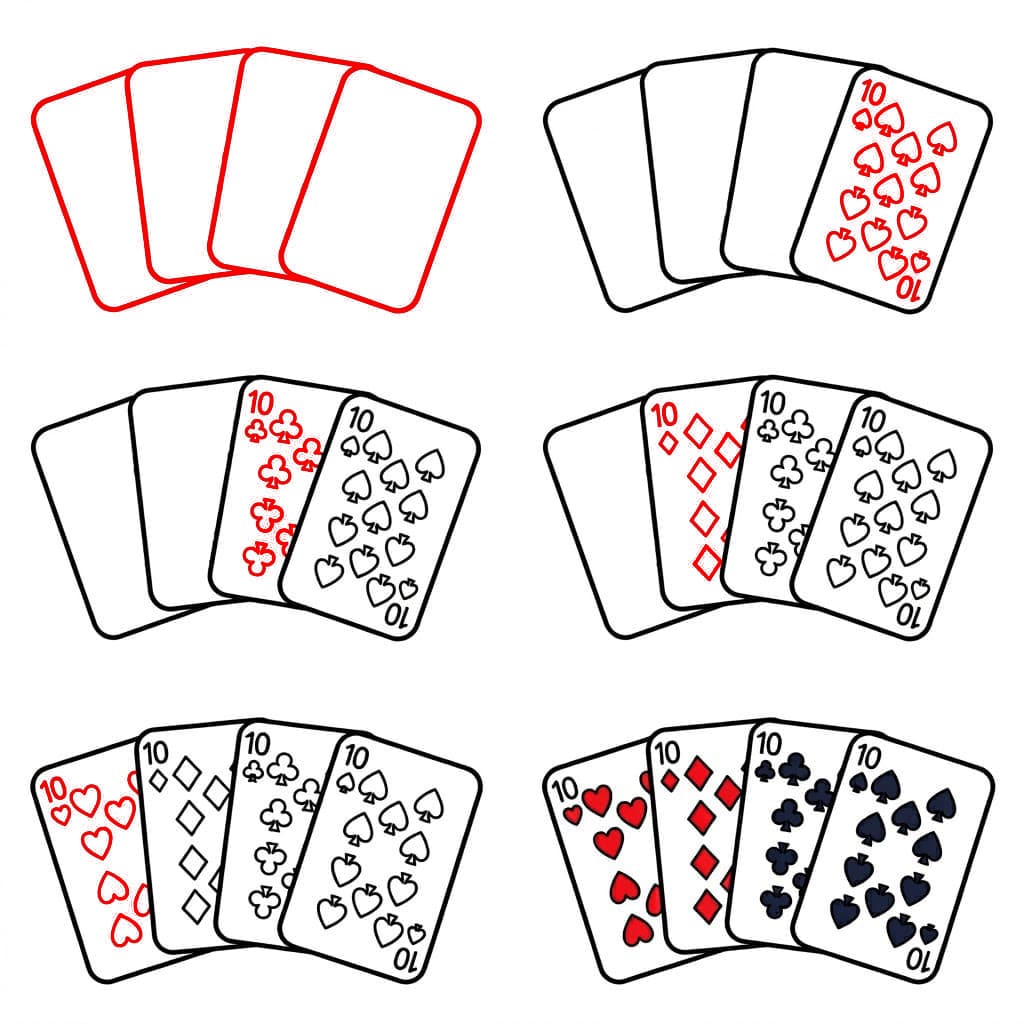 Spielkarten Vier Zehnen zeichnen ideen