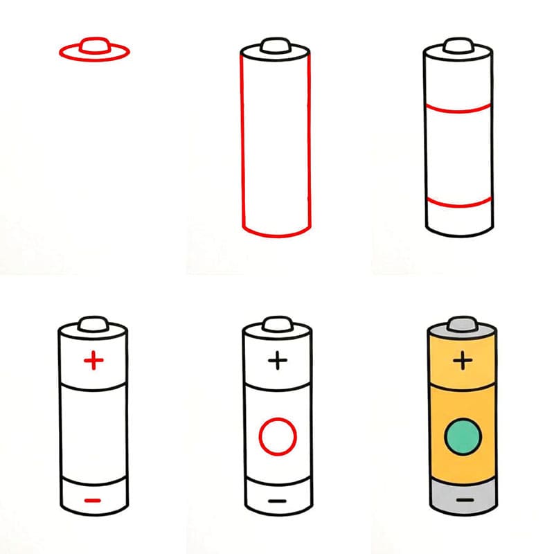 Zylindrische Batterie zeichnen ideen
