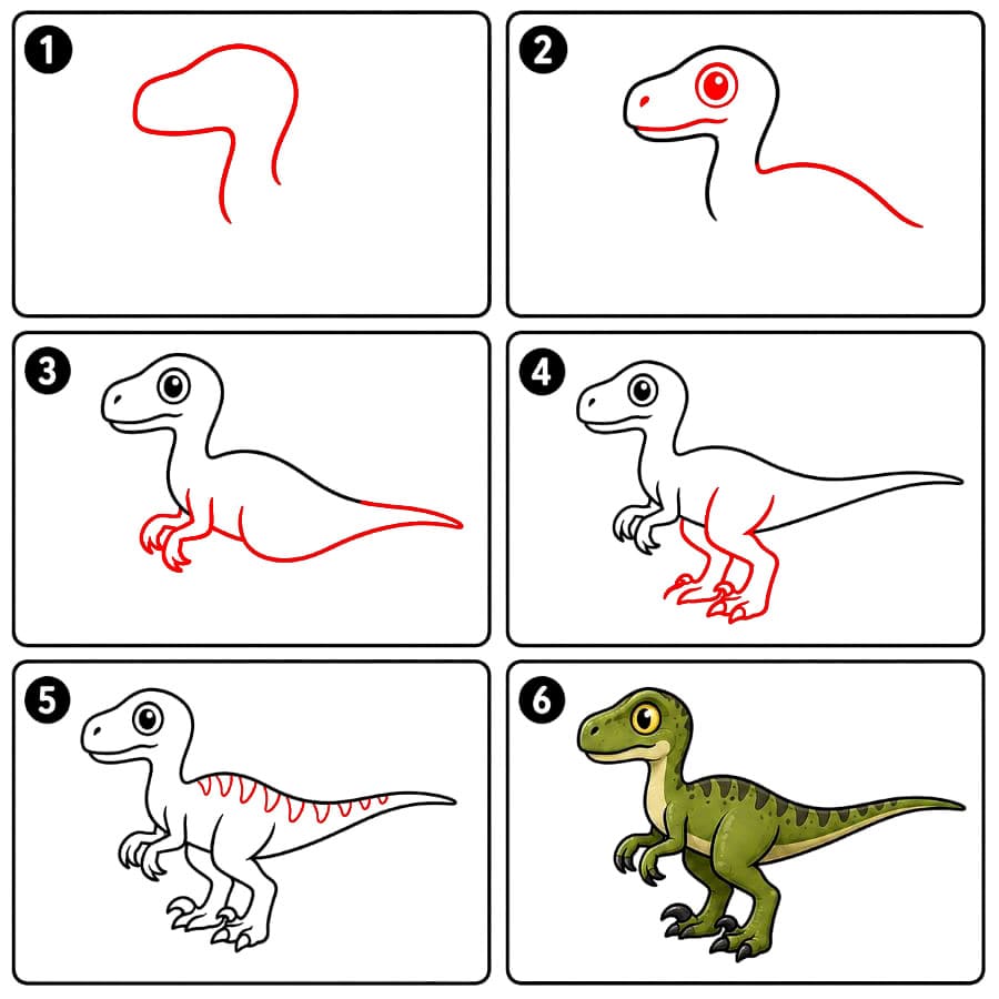 Einfacher Velociraptor Dinosaurier zeichnen ideen