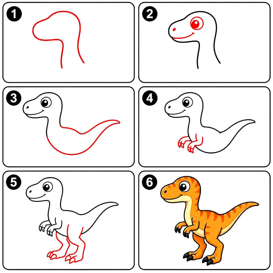 Entzückender Velociraptor zeichnen ideen
