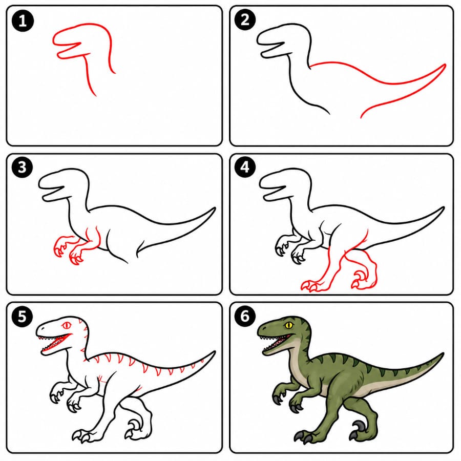 Gehender Velociraptor zeichnen ideen