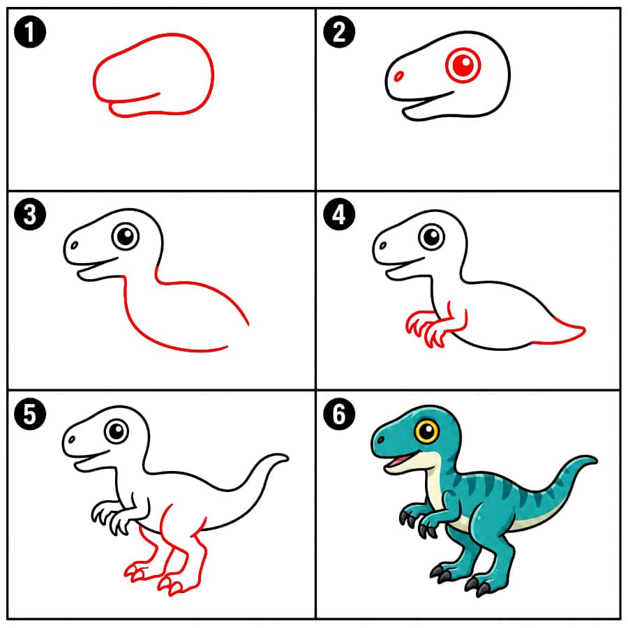 Türkisfarbener Velociraptor zeichnen ideen