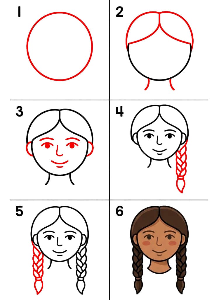 Woman face with two braids zeichnen ideen