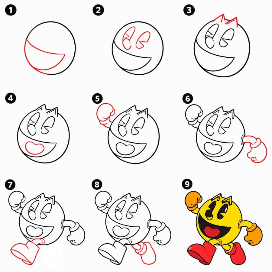 Fröhlich rennender Pac-Man zeichnen ideen