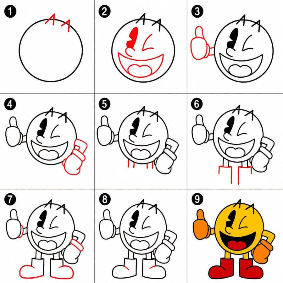 Pac-Man mit erhobenem Daumen zeichnen ideen