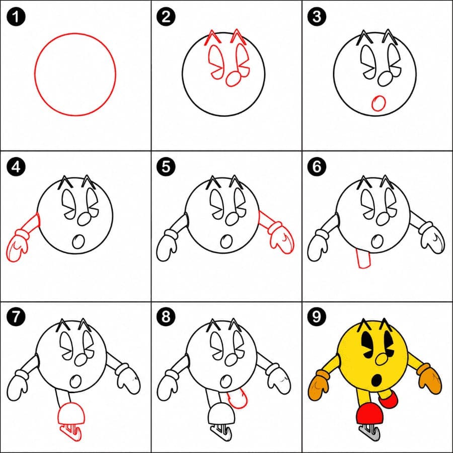Rollschuhfahrender Pac-Man zeichnen ideen
