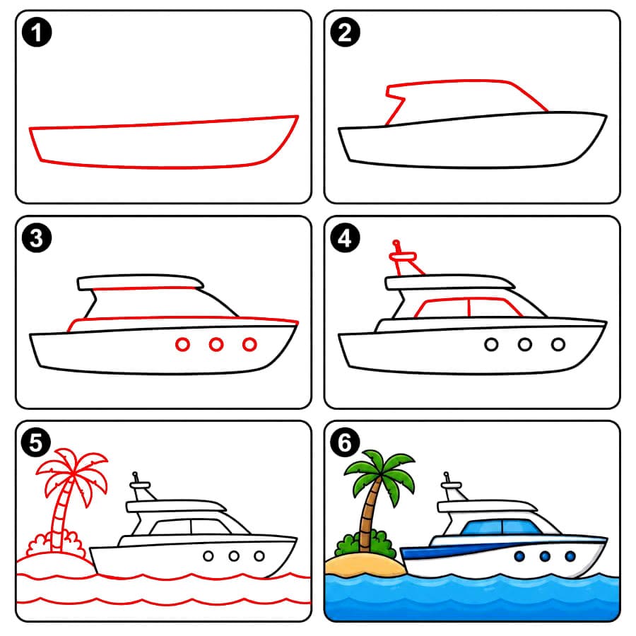 Yacht bei einer Insel zeichnen ideen