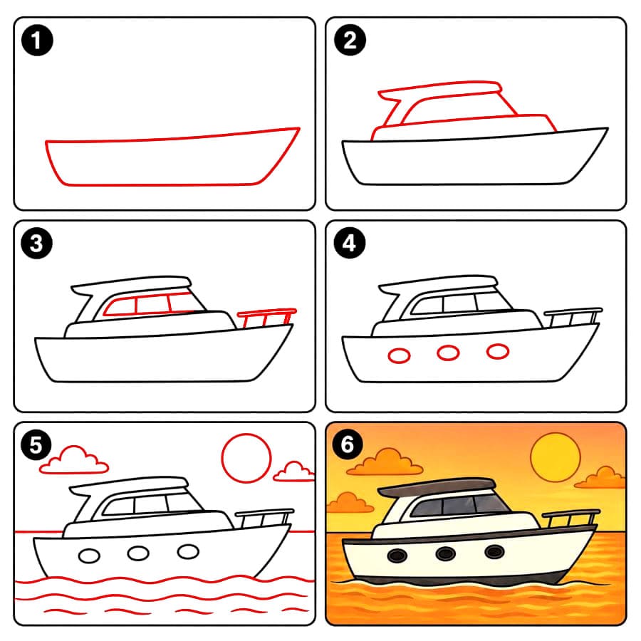 Yacht bei Sonnenuntergang zeichnen ideen