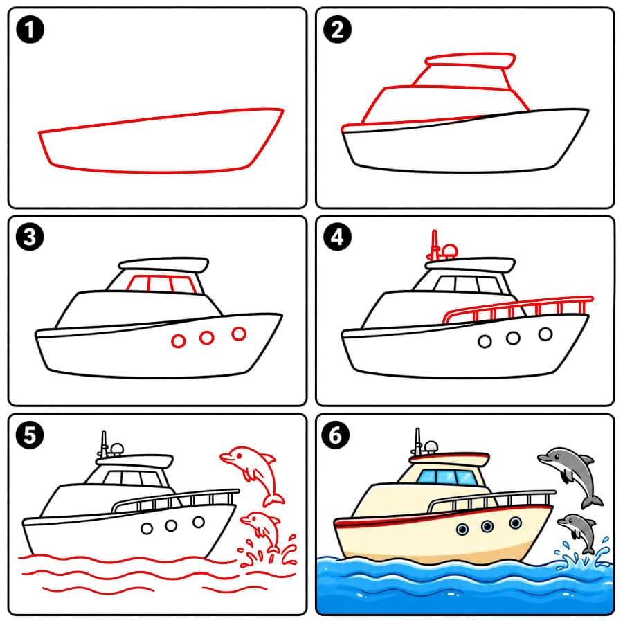 Yacht und Delfine zeichnen ideen