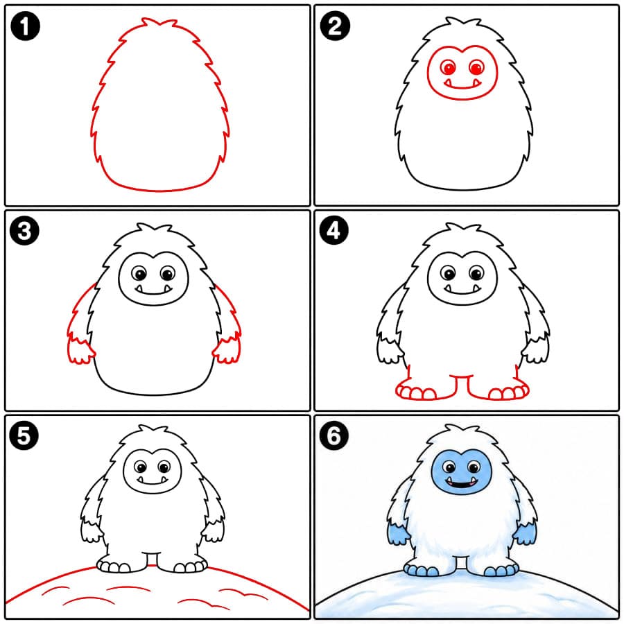 Yeti auf einem verschneiten Hügel zeichnen ideen