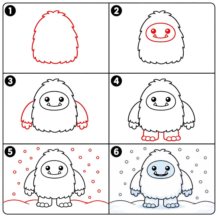 Yeti bei fallendem Schnee zeichnen ideen