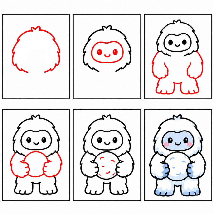 Yeti hält einen Schneeball zeichnen ideen
