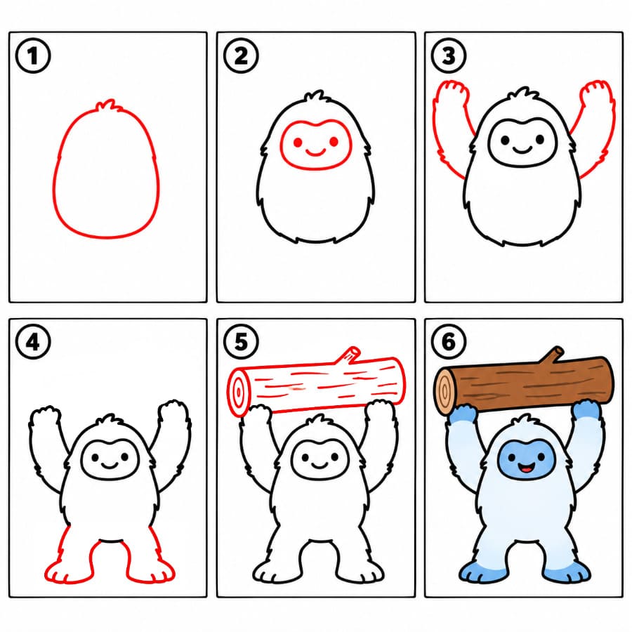 Yeti hebt einen Baumstamm zeichnen ideen