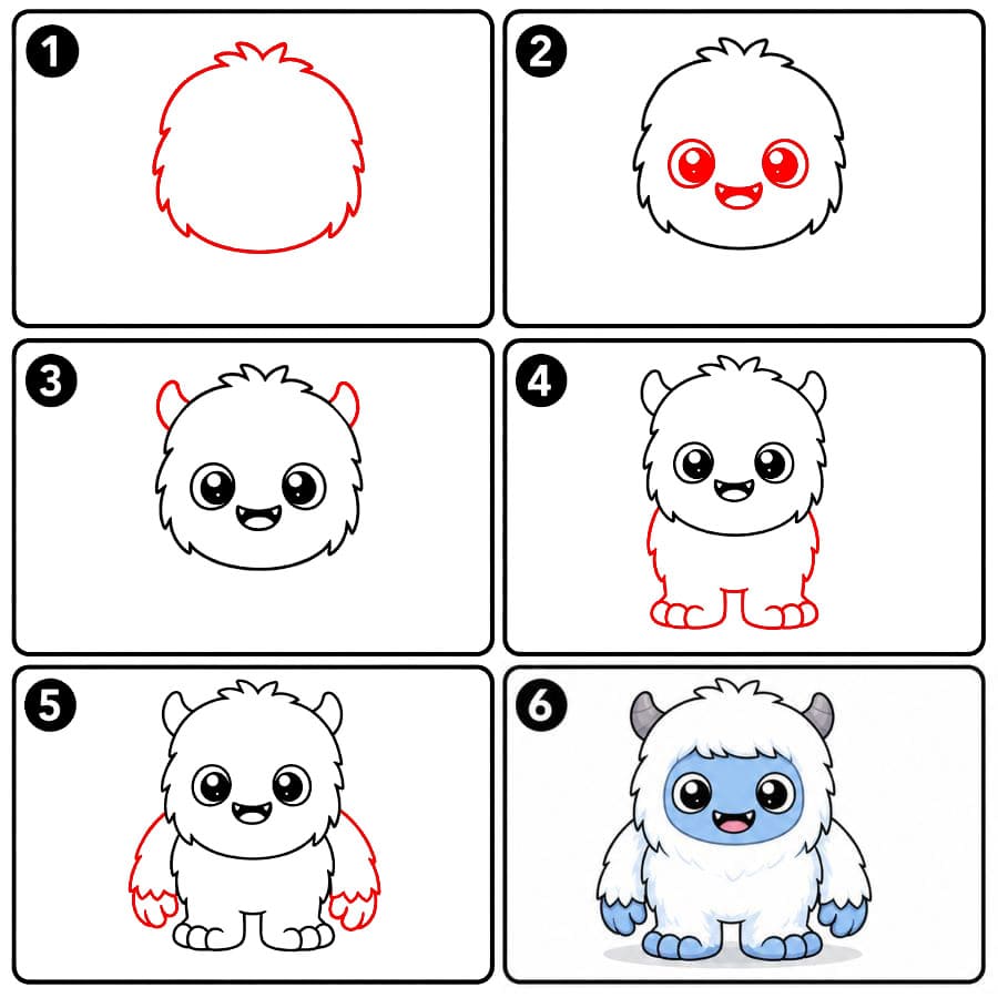 Yeti mit großen Augen zeichnen ideen