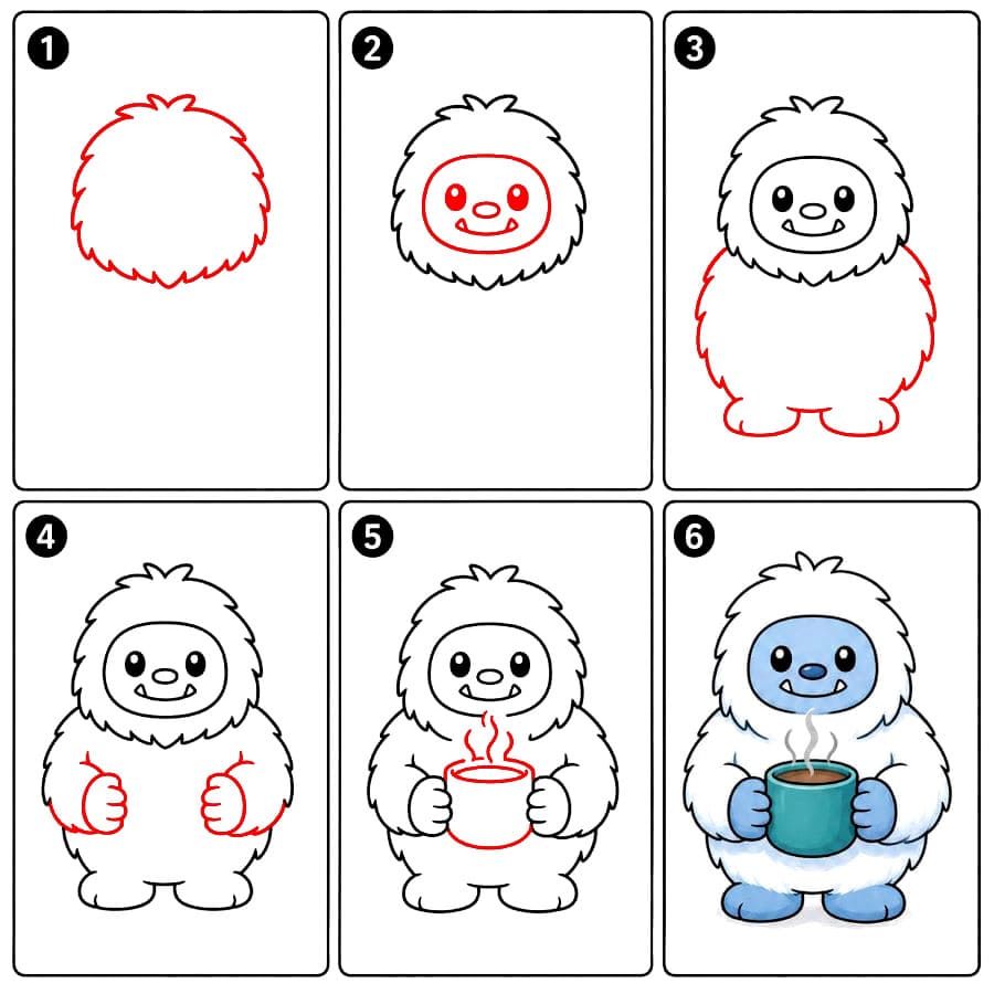 Yeti mit Teetasse zeichnen ideen