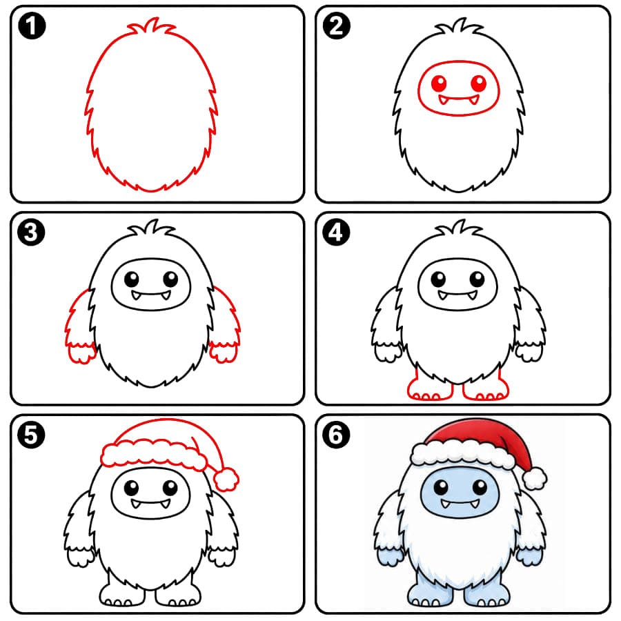 Yeti mit Weihnachtsmannmütze zeichnen ideen
