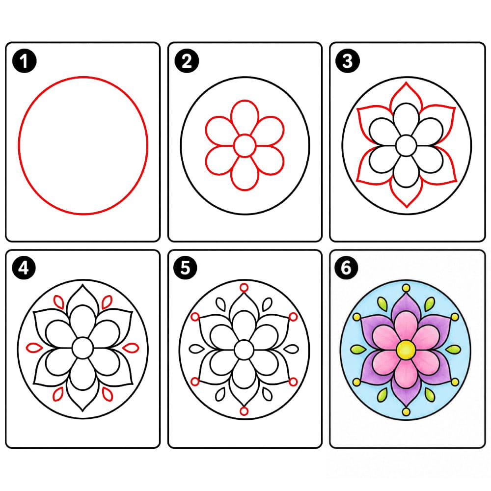Einfaches Blumen Mandala zeichnen ideen