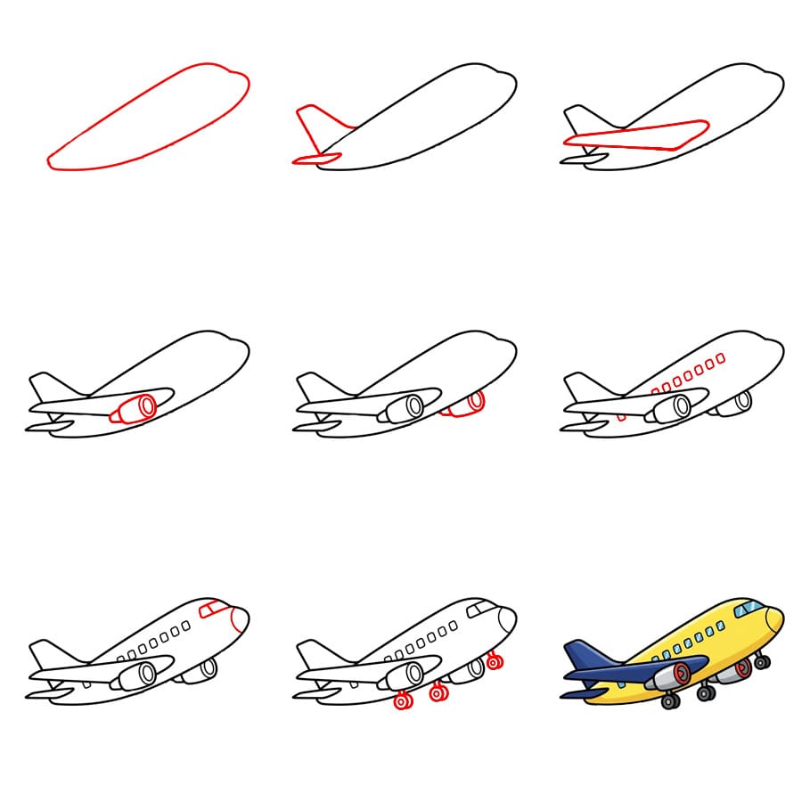 Zeichnen Lernen Flugzeug beim Start