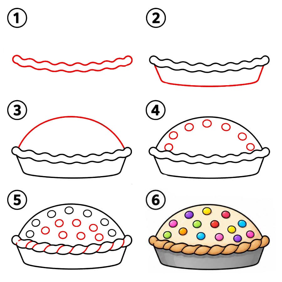 Zeichnen Lernen Kuchen mit buntem Belag
