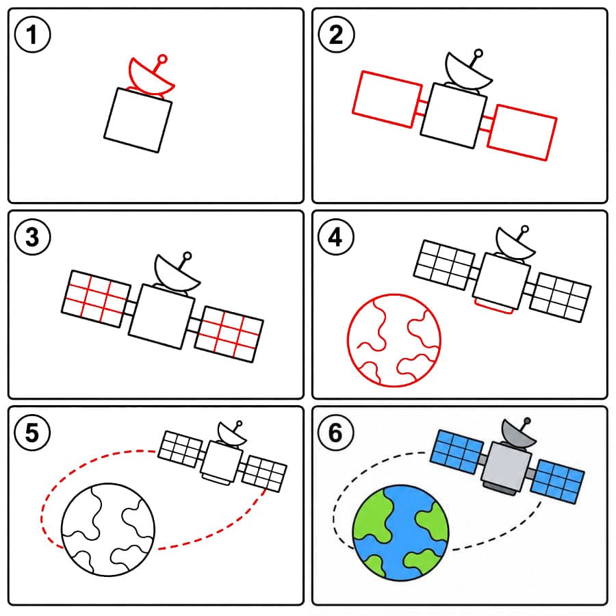 Satellit umkreist die Erde zeichnen ideen