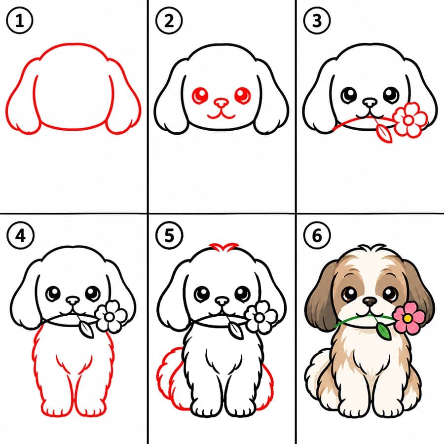 Shih tzu pitelee kukkaa zeichnen ideen
