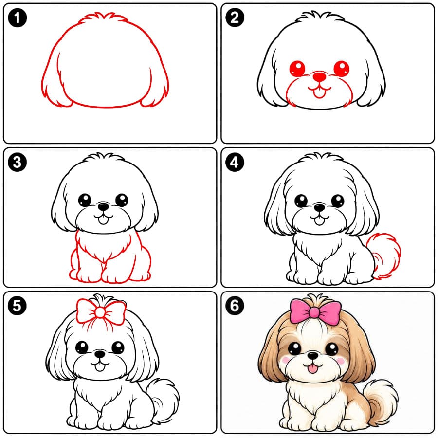 Shih tzu rusetin kanssa zeichnen ideen