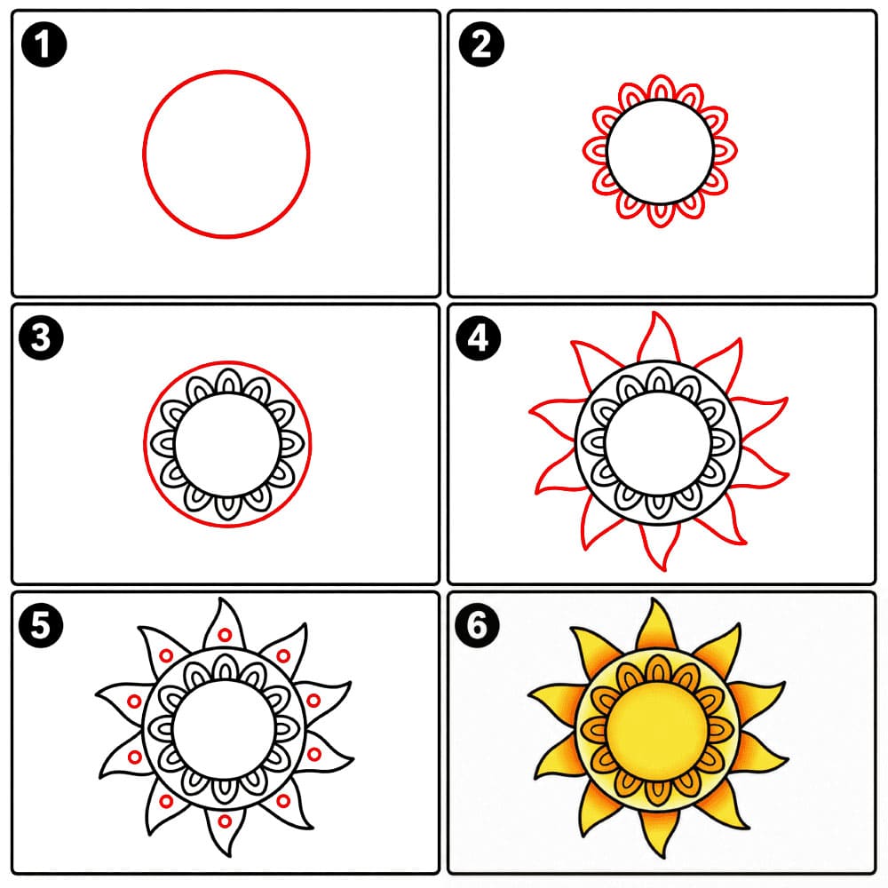Sonnen Mandala zeichnen ideen