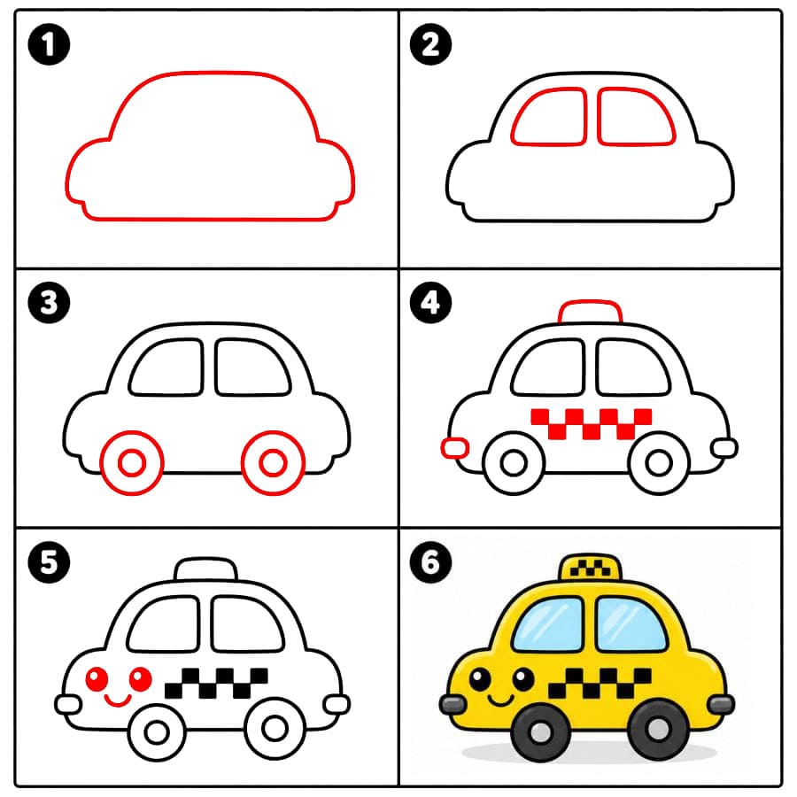 Taxi mit lächelndem Gesicht zeichnen ideen